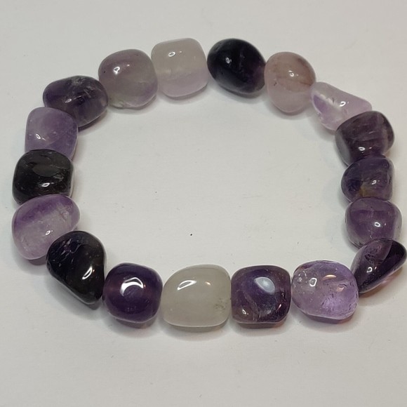 Chevron Amethyst elastic natural stone bracelet  including felt pouch-NB03 - Picture 2 of 16